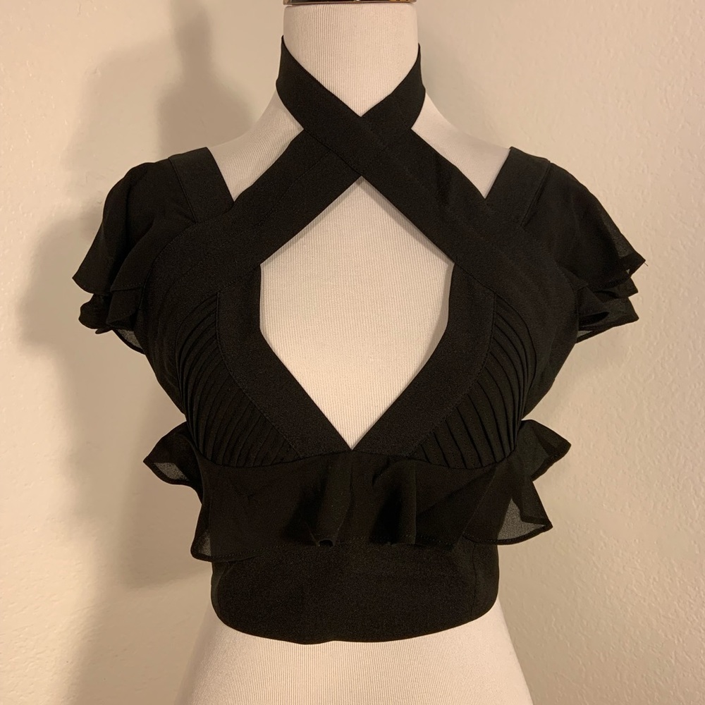 NWOT Nasty Gal Black Cropped Blouse Top